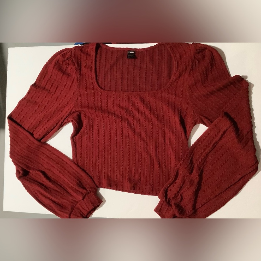 SHEIN Burgundy Ribbed Knit Top